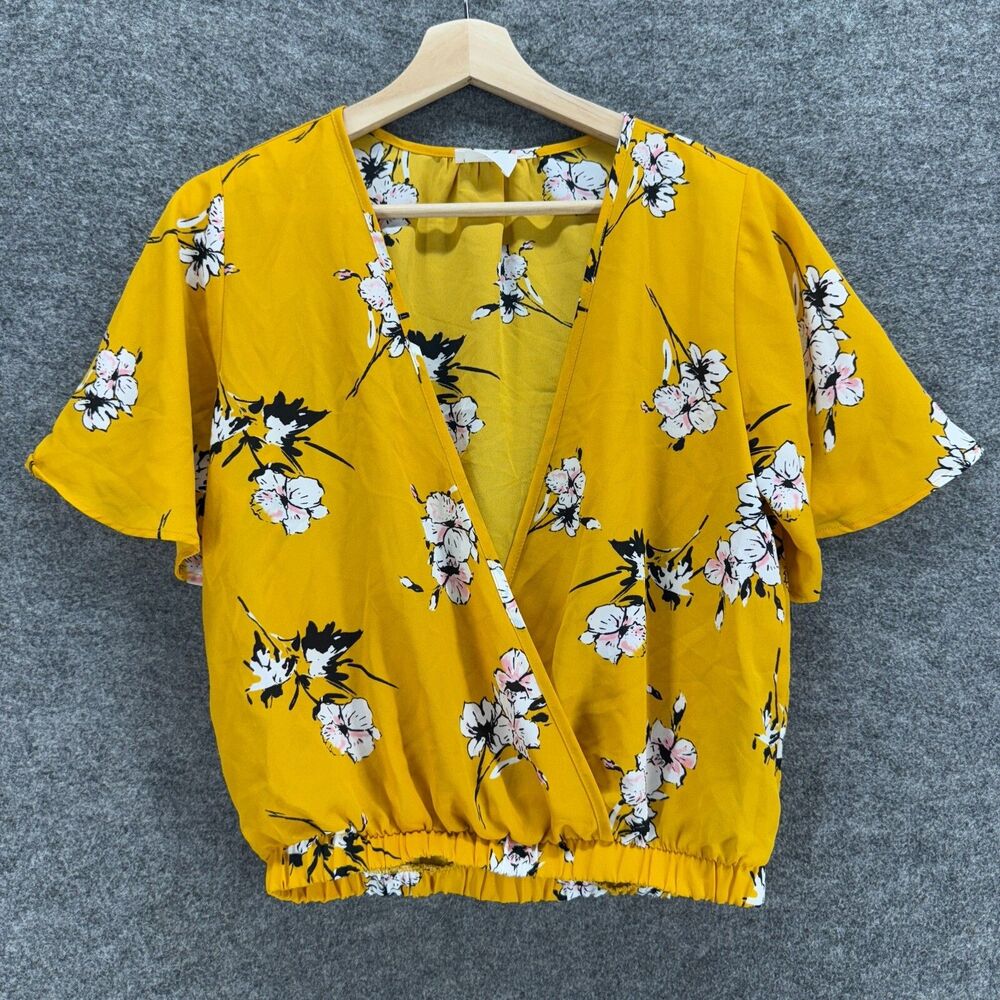 Sienna Sky Blouse Women M Medium Orange Floral V-Neck Short Sleeve Elastic Waist
